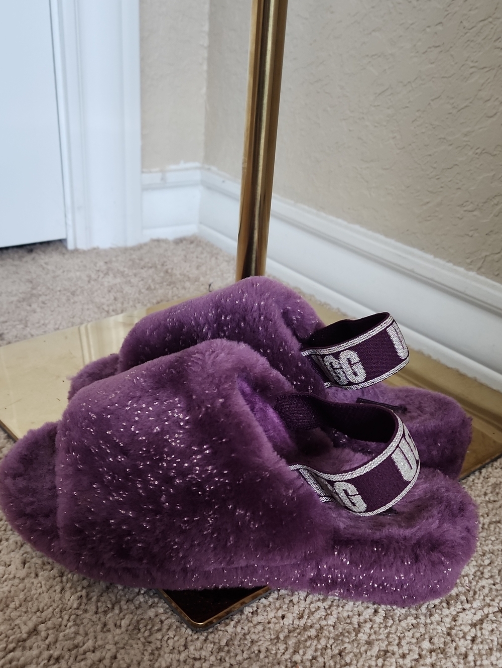 UGG Womens' Purple Fuzz Slide Sandals